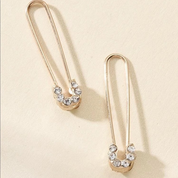 • Paris • Rhinestone Safety Pin Earrings - Picture 2 of 3